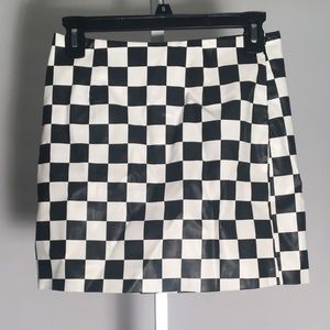 Checkered Leather Body-con Skirt